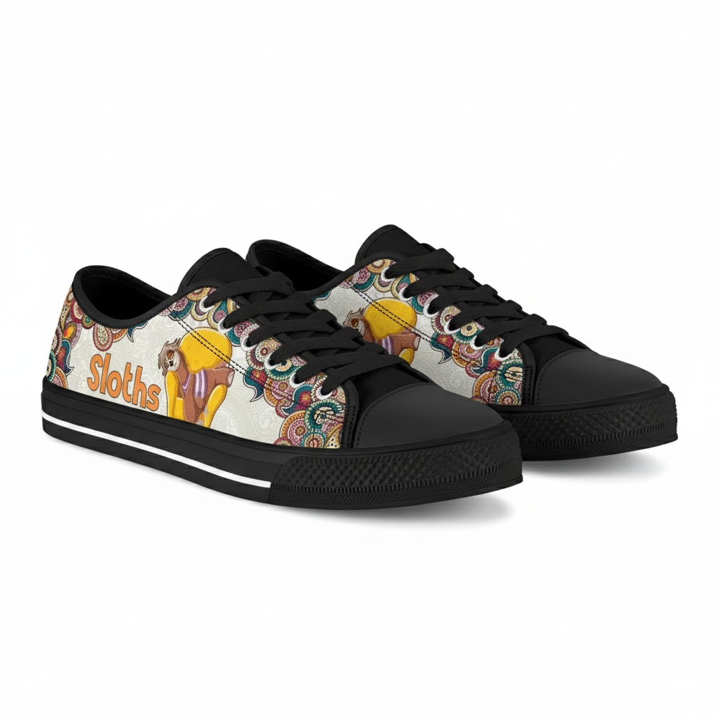 Bohemian Sloth Mandala Print Low Top Canvas Sneakers for Men and Women