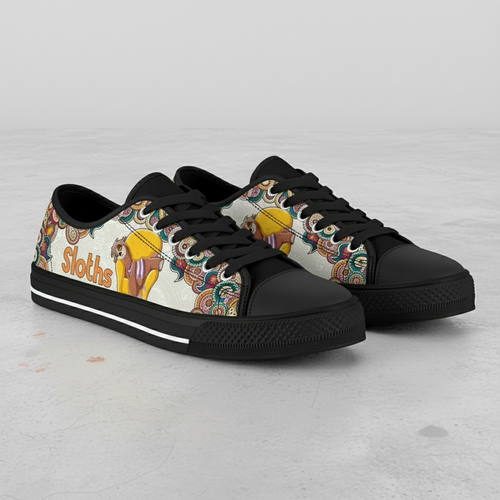Bohemian Sloth Mandala Print Low Top Canvas Sneakers for Men and Women
