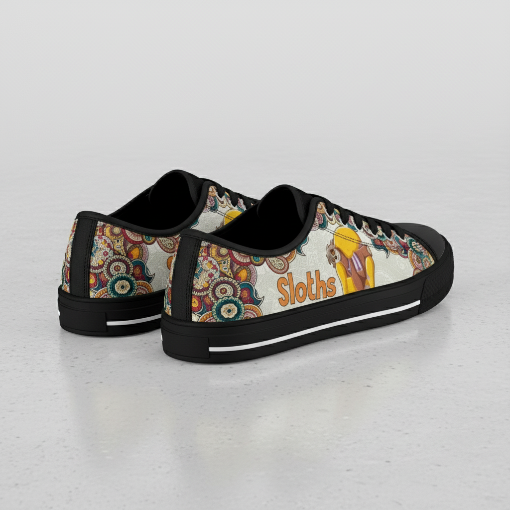 Bohemian Sloth Mandala Print Low Top Canvas Sneakers for Men and Women