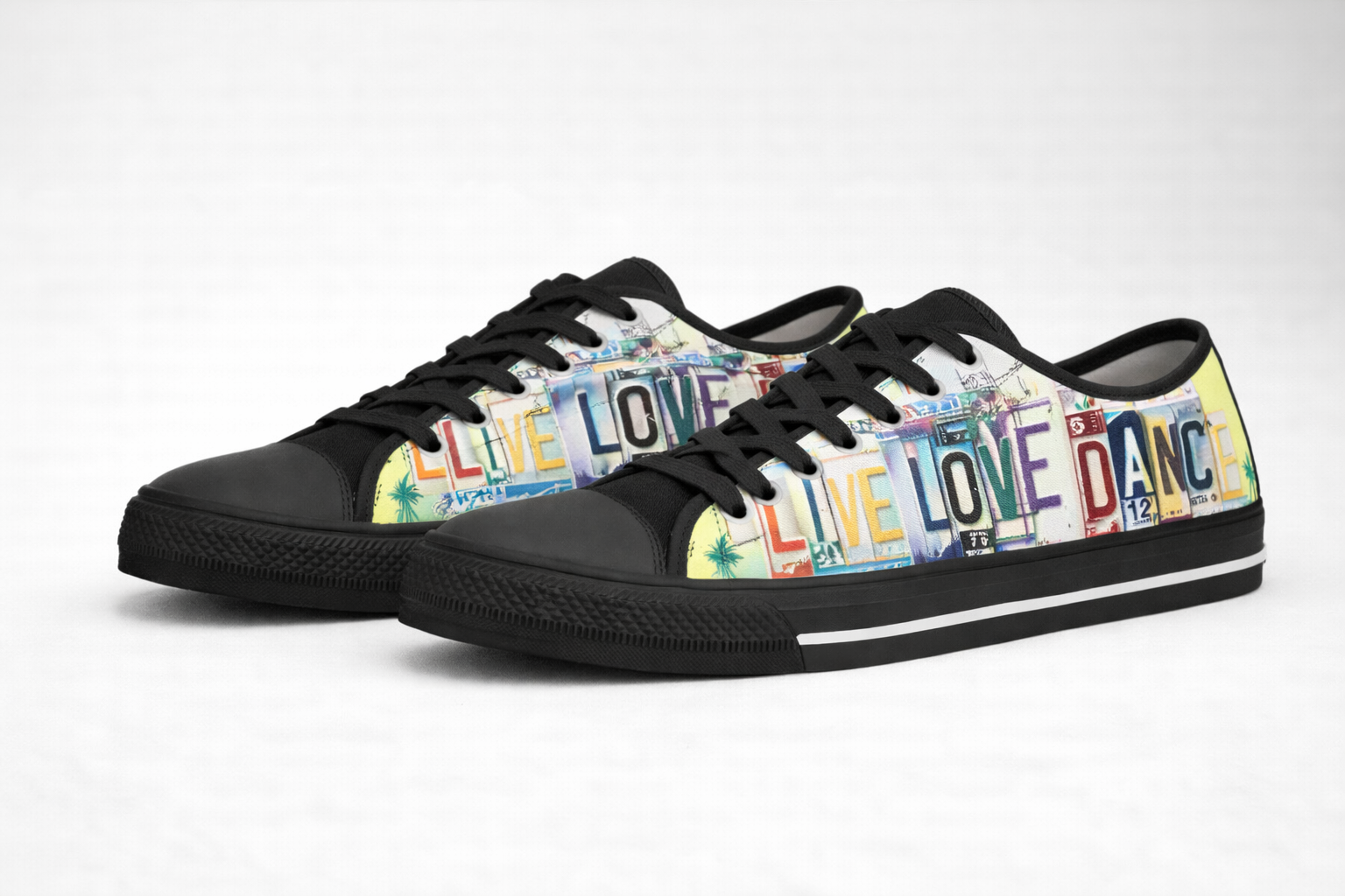 Live Love Dance Sneakers – Women’s Low Top Canvas Shoes, Colorful Casual Street Style