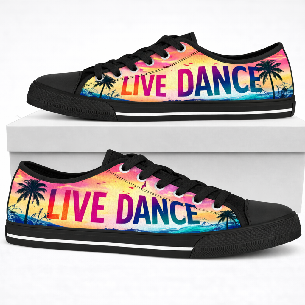 Live Love Dance Tropical Sneakers – Women’s Low Top Canvas Shoes, Sunset Beach Style