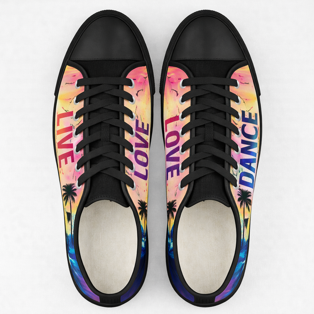Live Love Dance Tropical Sneakers – Women’s Low Top Canvas Shoes, Sunset Beach Style