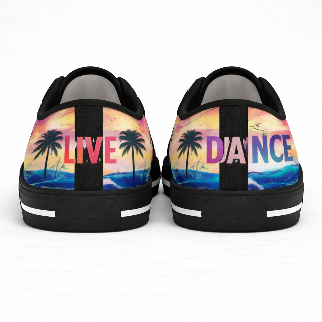 Live Love Dance Tropical Sneakers – Women’s Low Top Canvas Shoes, Sunset Beach Style