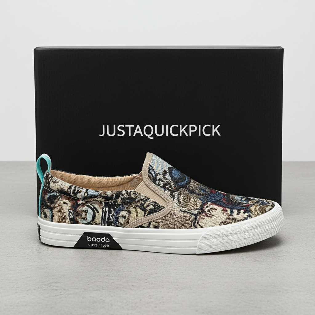 Men's Bear Printing Canvas Slip-On Breathable Fashion Casual Board Shoes