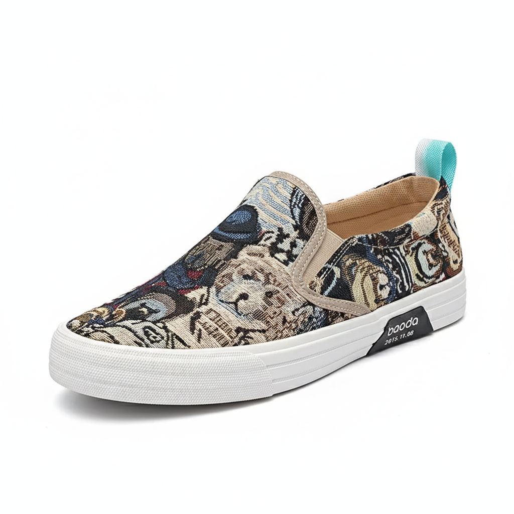 Men's Bear Printing Canvas Slip-On Breathable Fashion Casual Board Shoes