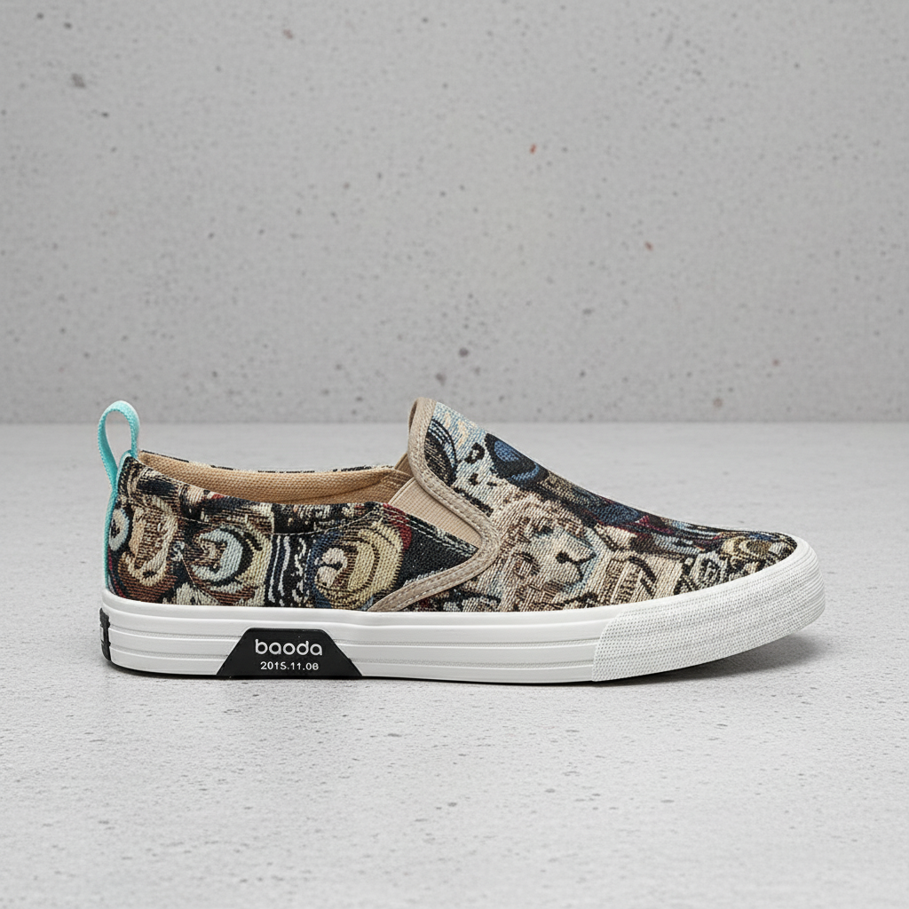 Men's Bear Printing Canvas Slip-On Breathable Fashion Casual Board Shoes