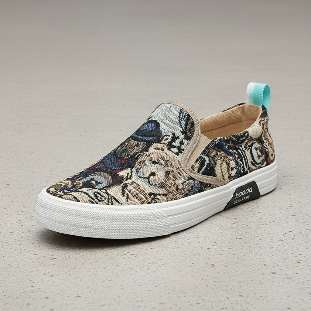 Men's Bear Printing Canvas Slip-On Breathable Fashion Casual Board Shoes