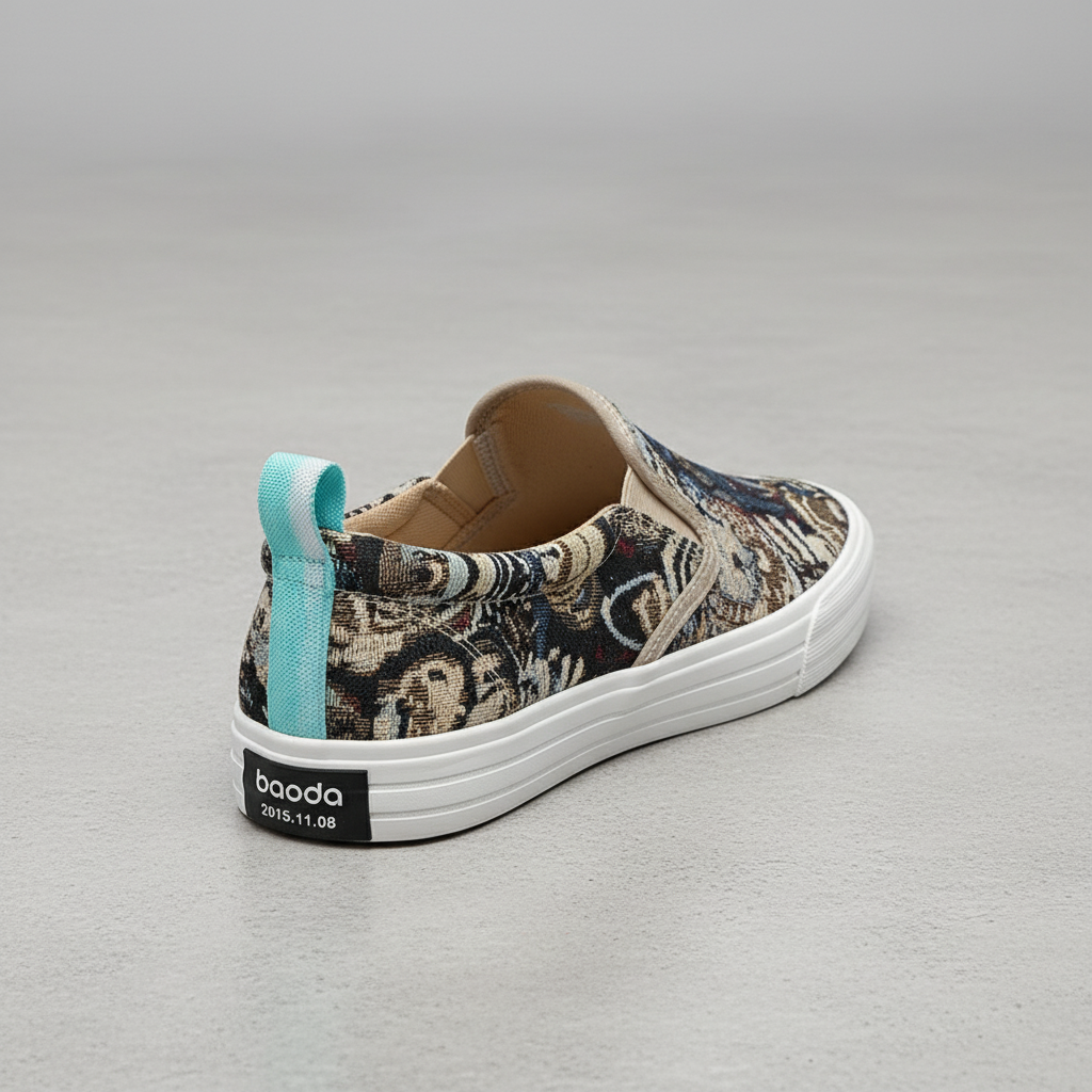 Men's Bear Printing Canvas Slip-On Breathable Fashion Casual Board Shoes