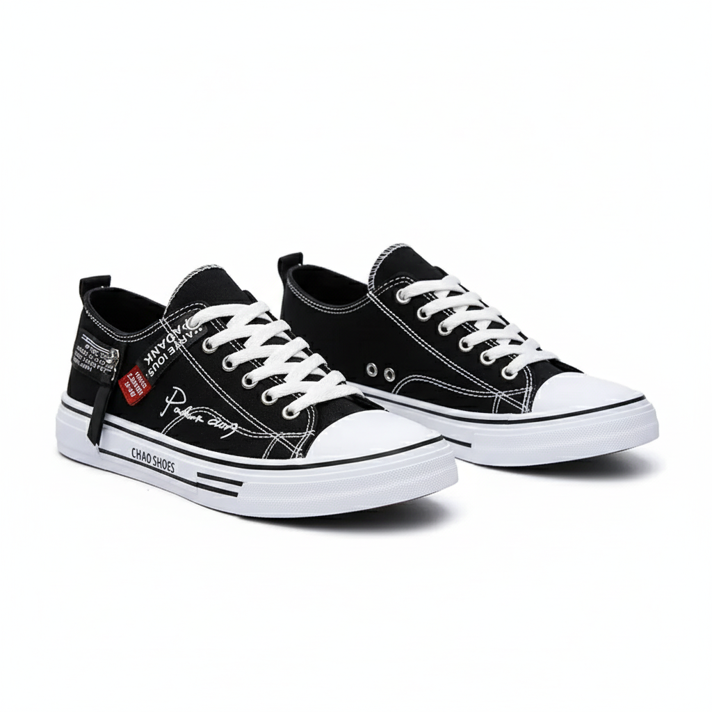 Men's Casual Black Canvas Sneakers Breathable Skateboard Walking Flats