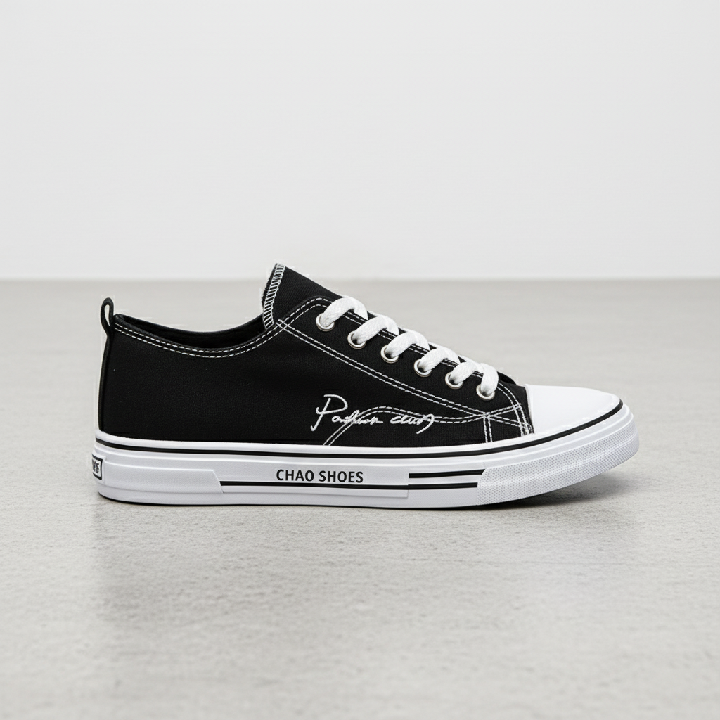 Men's Casual Black Canvas Sneakers Breathable Skateboard Walking Flats
