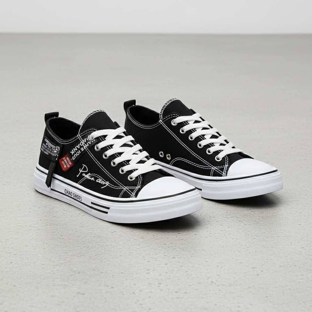 Men's Casual Black Canvas Sneakers Breathable Skateboard Walking Flats