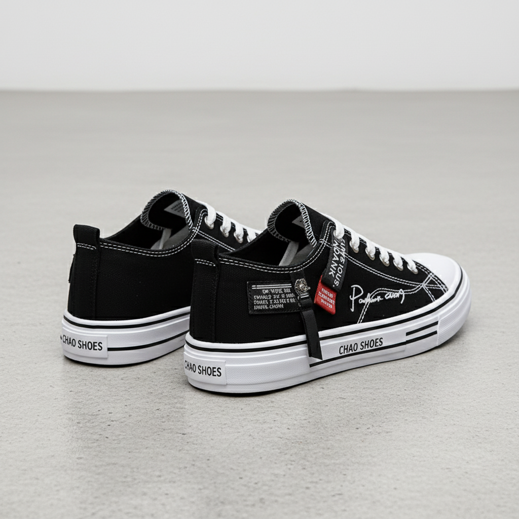 Men's Casual Black Canvas Sneakers Breathable Skateboard Walking Flats