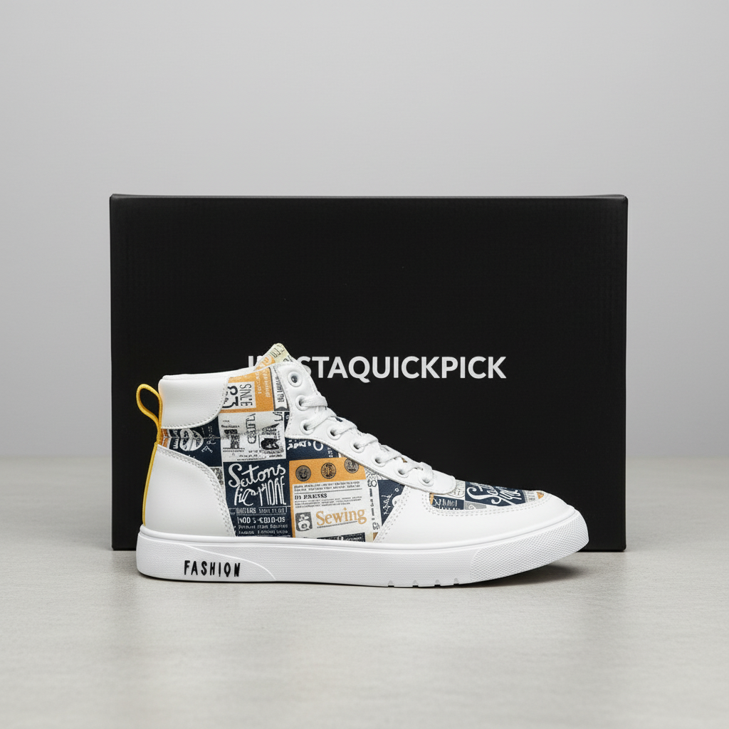 Men's Casual Newspaper Print High Top Skateboarding Sneakers Streetwear Shoes