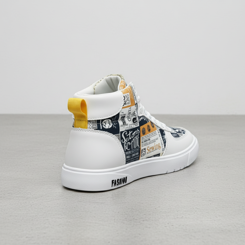 Men's Casual Newspaper Print High Top Skateboarding Sneakers Streetwear Shoes