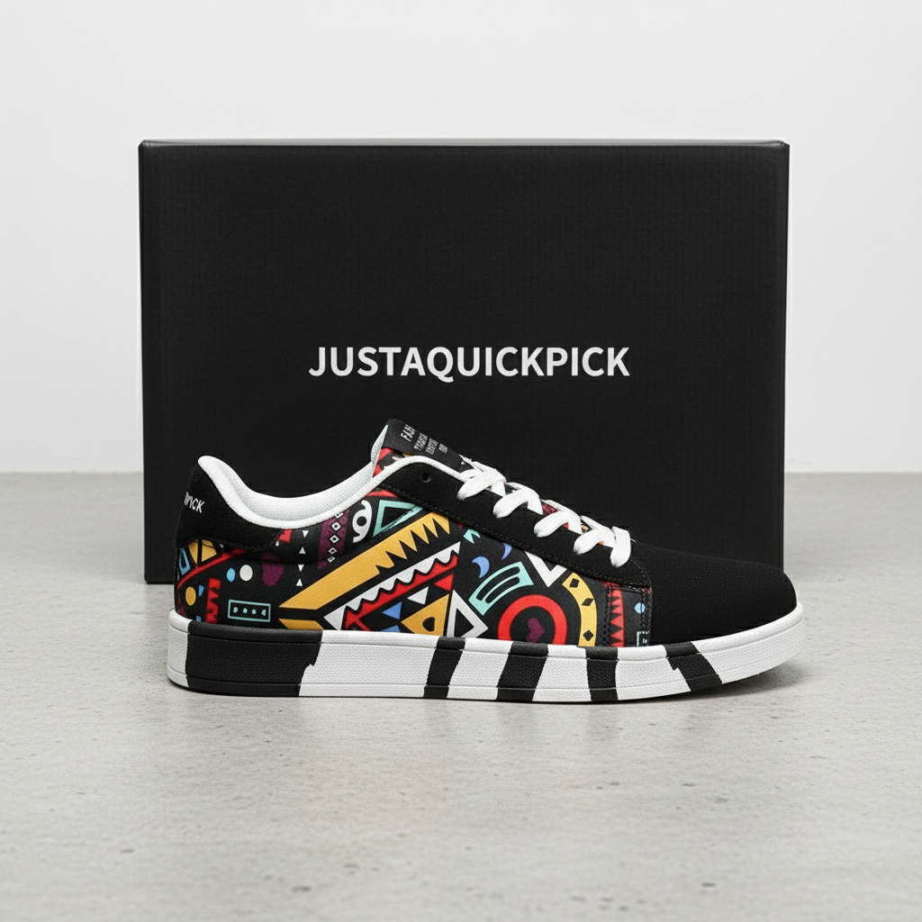 Men's Geometric Graffiti Canvas Sneakers Colorful Lace-Up Skate Shoes