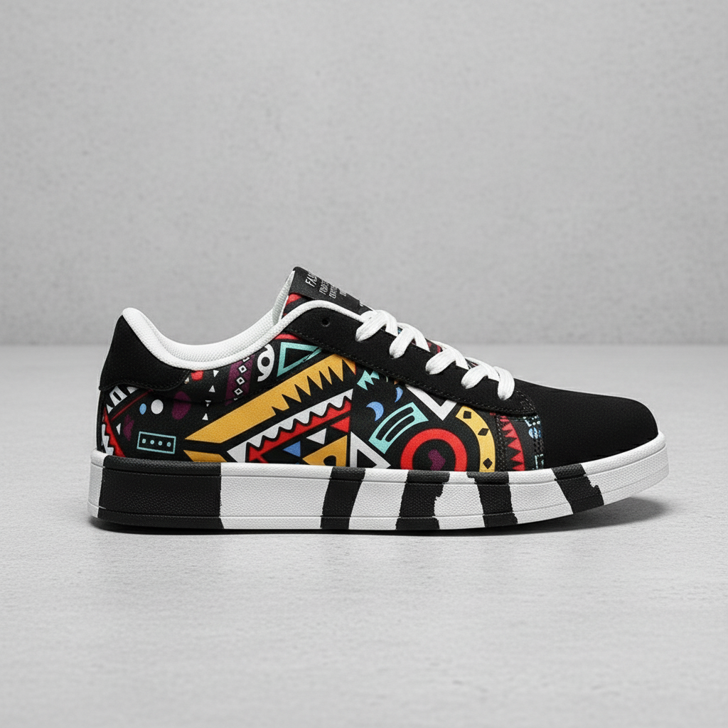 Men's Geometric Graffiti Canvas Sneakers Colorful Lace-Up Skate Shoes