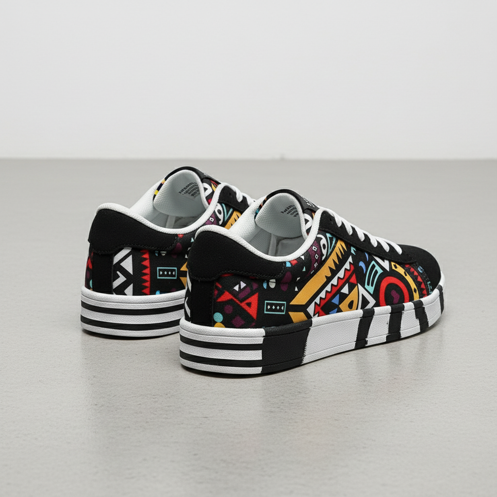 Men's Geometric Graffiti Canvas Sneakers Colorful Lace-Up Skate Shoes