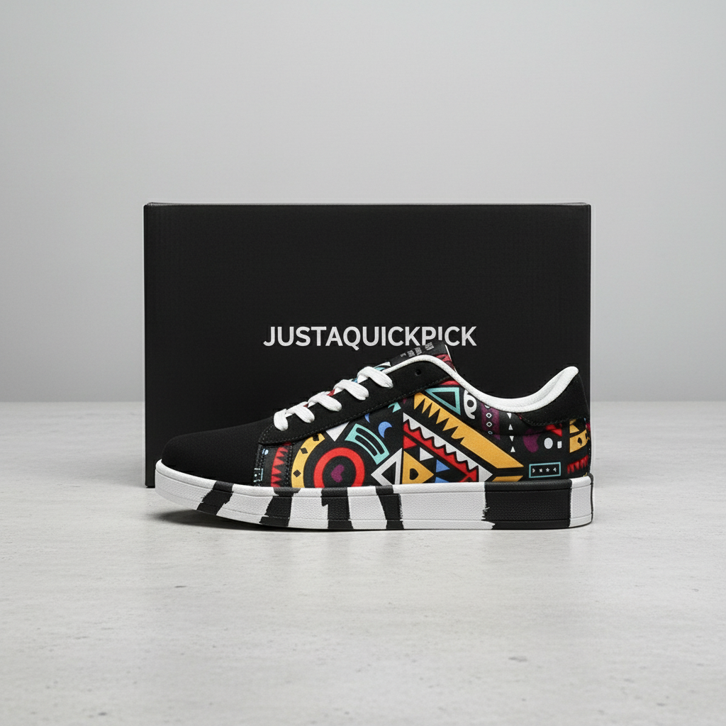 Men's Geometric Graffiti Canvas Sneakers Colorful Lace-Up Skate Shoes