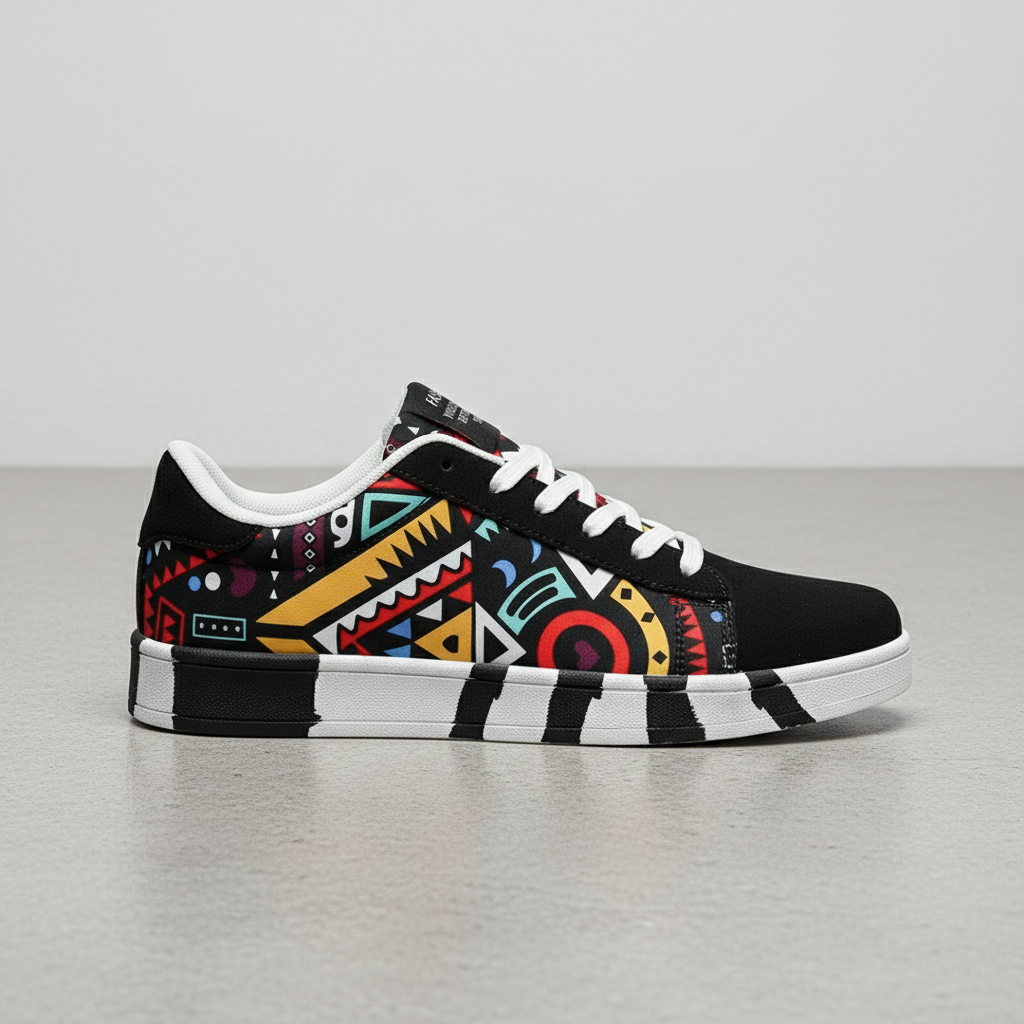 Men's Geometric Graffiti Canvas Sneakers Colorful Lace-Up Skate Shoes