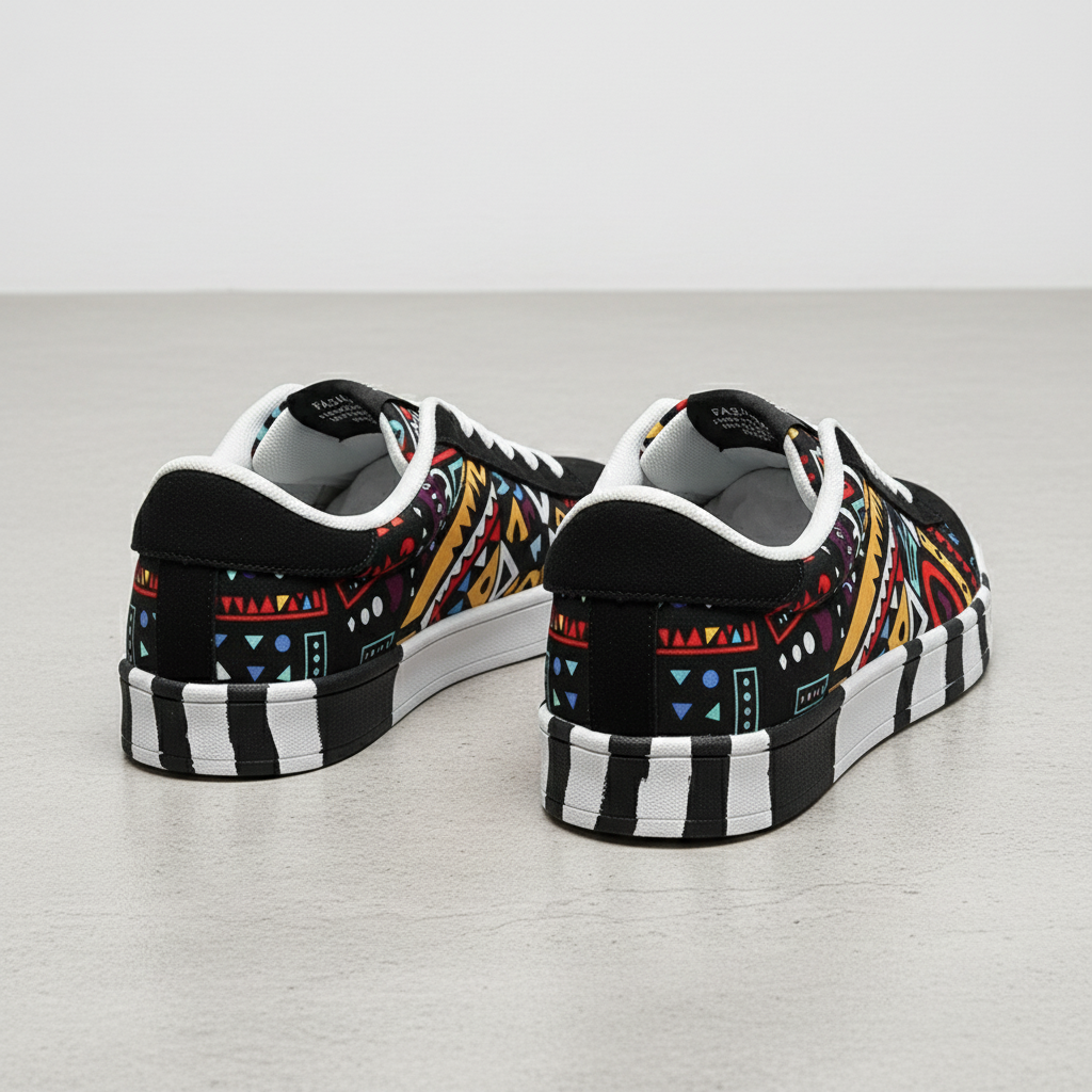 Men's Geometric Graffiti Canvas Sneakers Colorful Lace-Up Skate Shoes