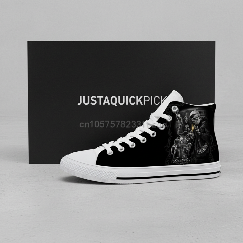 Motorcycle Skull Punk Print Unisex High Top Casual Canvas Sneakers