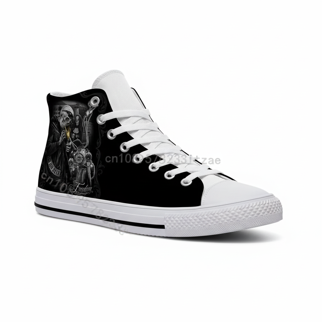 Motorcycle Skull Punk Print Unisex High Top Casual Canvas Sneakers
