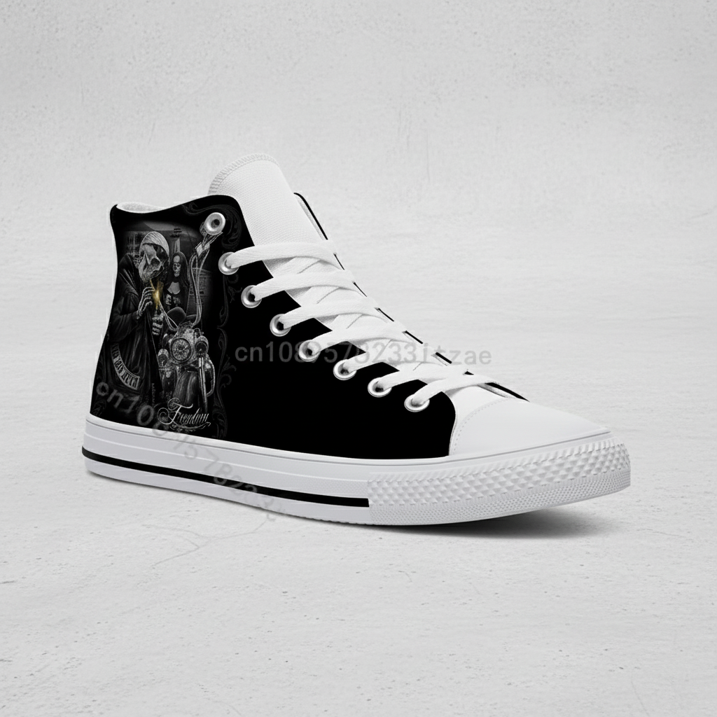 Motorcycle Skull Punk Print Unisex High Top Casual Canvas Sneakers