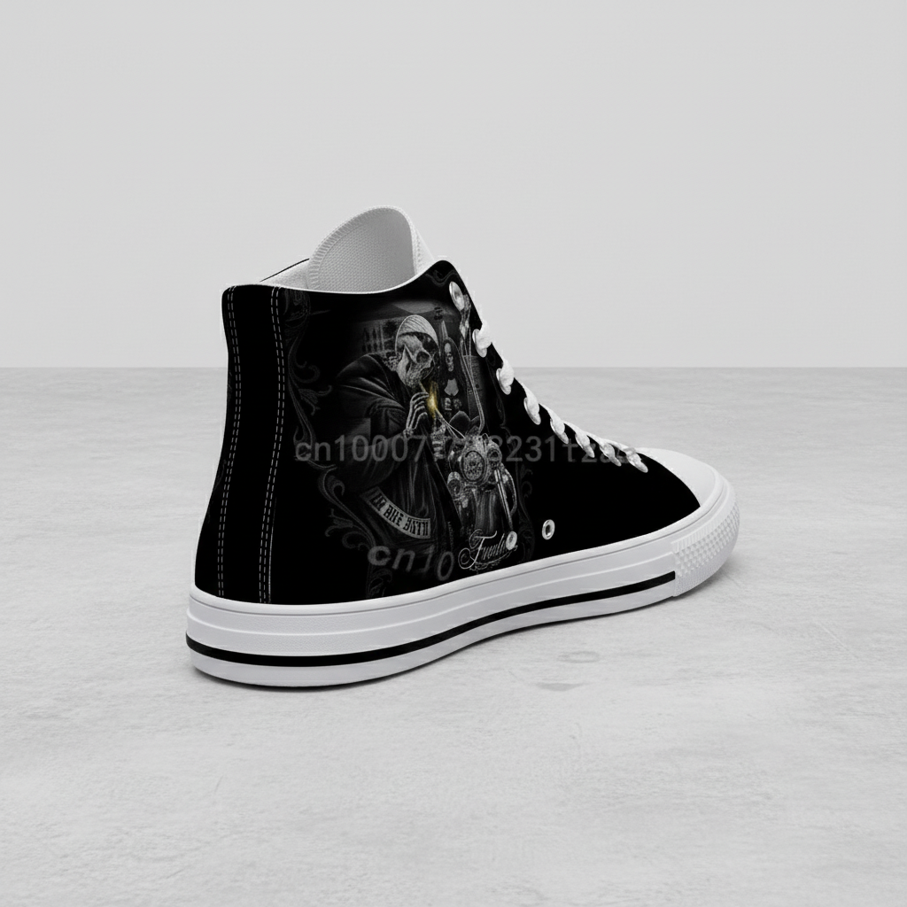Motorcycle Skull Punk Print Unisex High Top Casual Canvas Sneakers